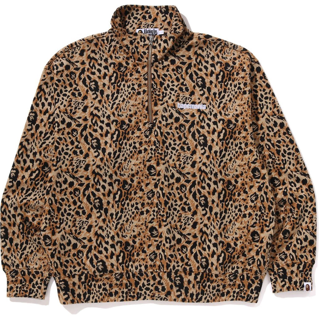 WILD LEOPARD PATTERN RELAXED FIT HALF ZIP SWEATSHIRT MENS