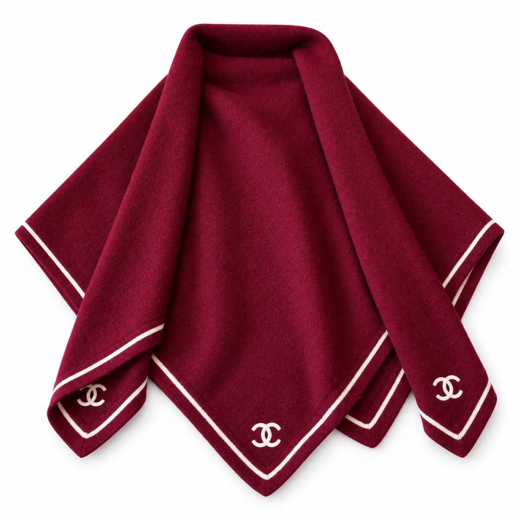 Chanel Style Contrast-Border Logo Scarf