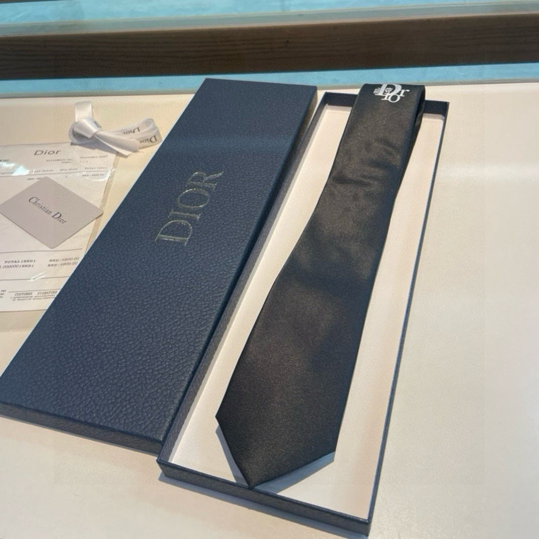 Dior Style Men's Oblique Logo Silk Tie
