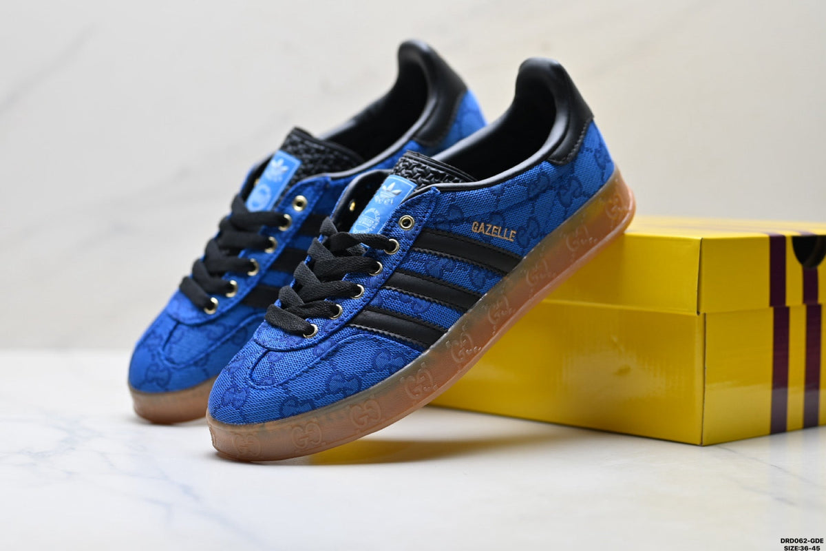 adidas x Gucci Gazelle Blue GG Monogram Low-Top Sneakers