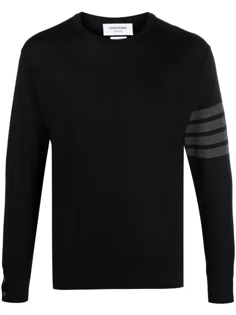 Thom Browne Black Fine Merino Wool 4-Bar Classic Crewneck Pullover