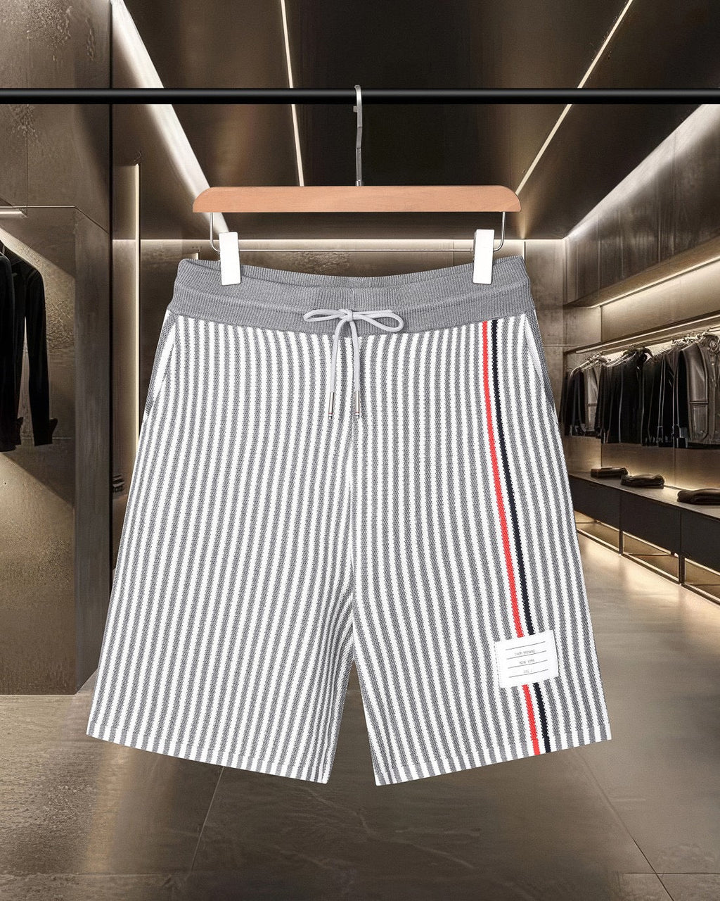 Thom Browne Style Four-Bar Stripe Knit Shorts