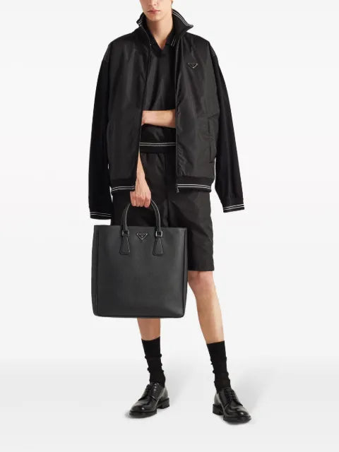 Prada triangle-logo panelled bomber jacket