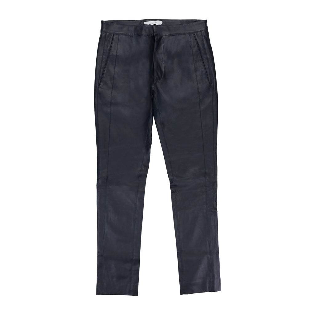 FAUX LEATHER PANEL NAVY TROUSER