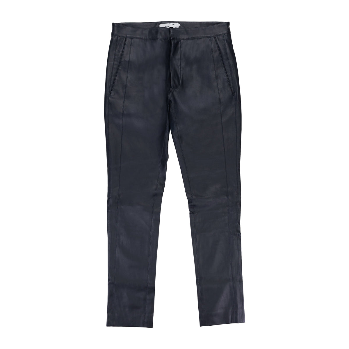 FAUX LEATHER PANEL NAVY TROUSER