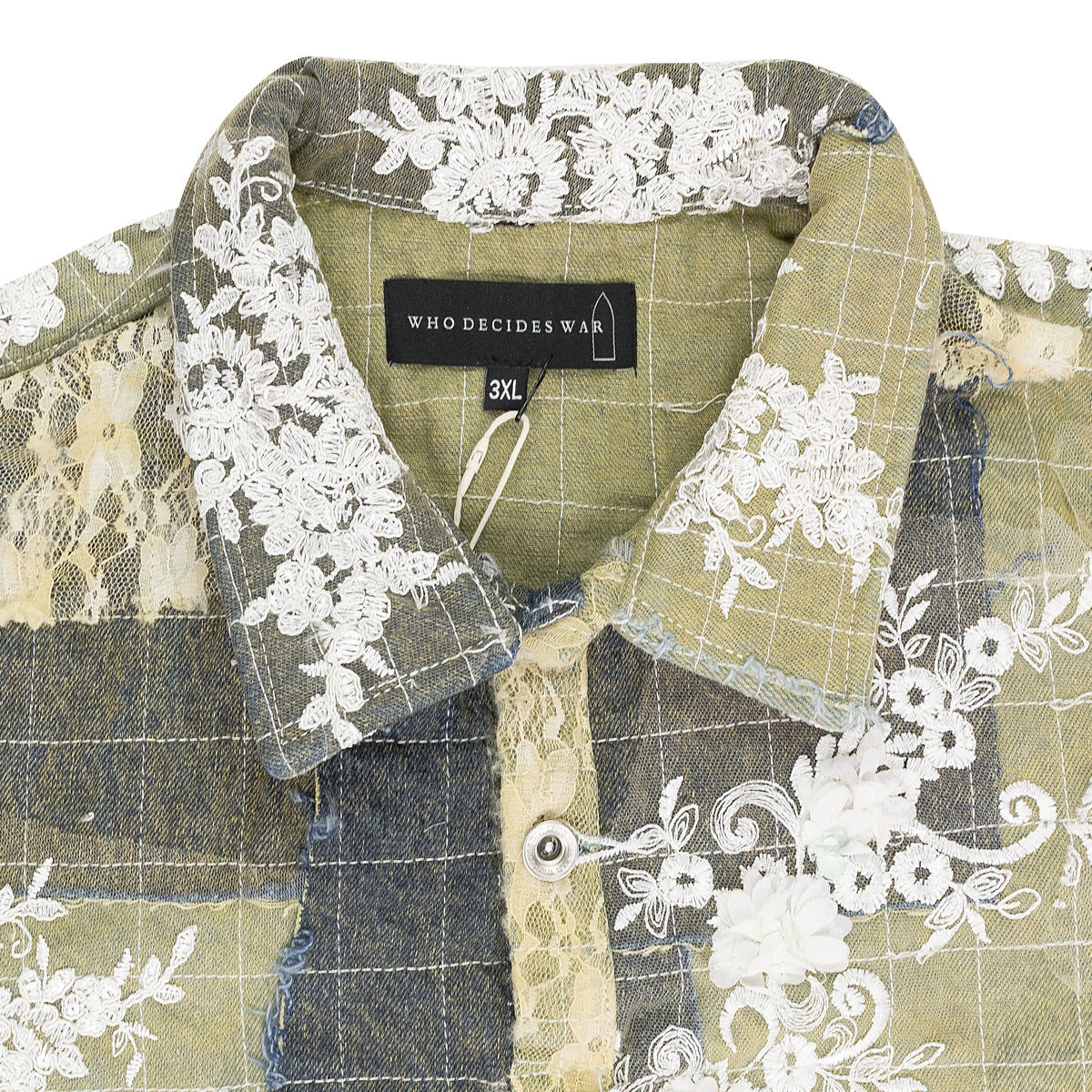BLUE LACE PATCHWORK BUTTON-DOWN SHIRT