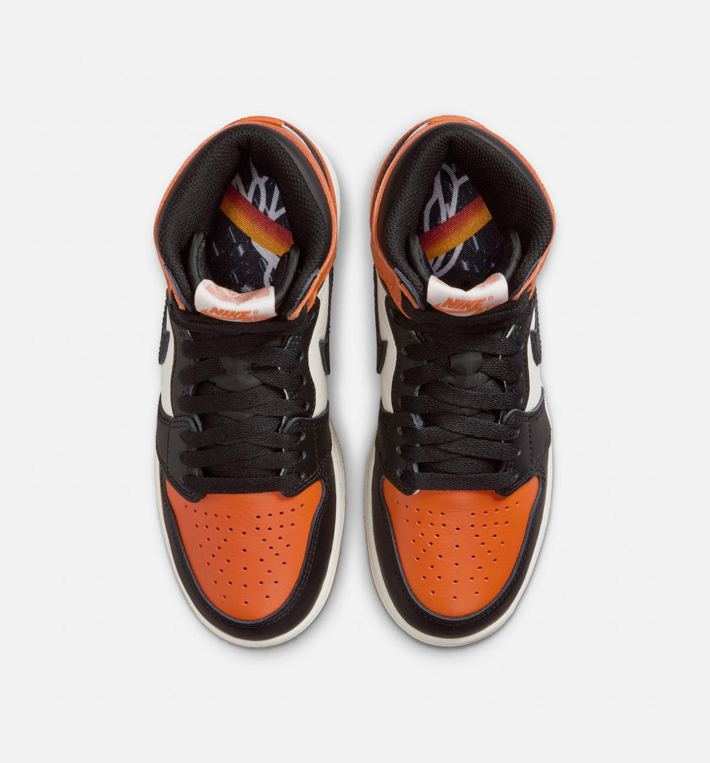 Air Jordan 1 Retro High OG Shattered Backboard Grade School Sneakers - Black / Black / Sail / Starfish
