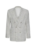 Brunello Cucinelli linen Prince of Wales one-and-a-half breasted deconstructed blazer with metal buttons
