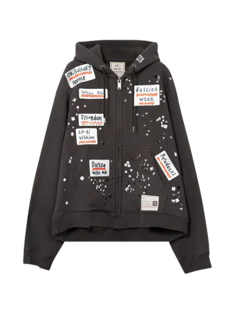 Maison MIHARA YASUHIRO embellished sticker zip-up hoodie