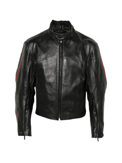Gucci Web-stripe leather biker jacket