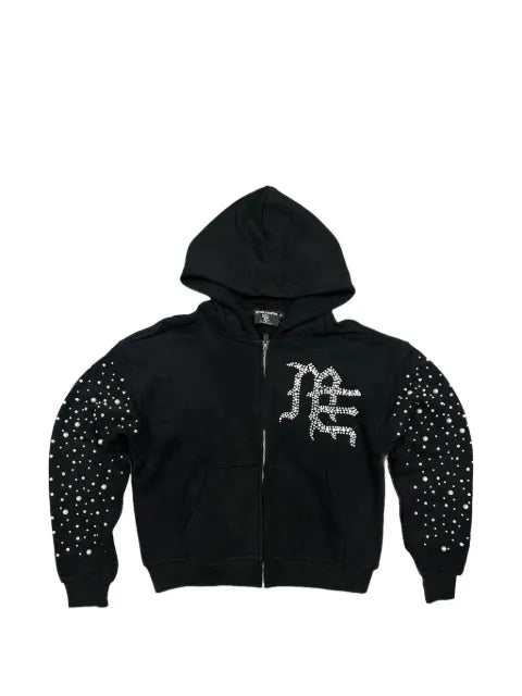 Mixed Emotion faux-pearl embellished zip-up hoodie