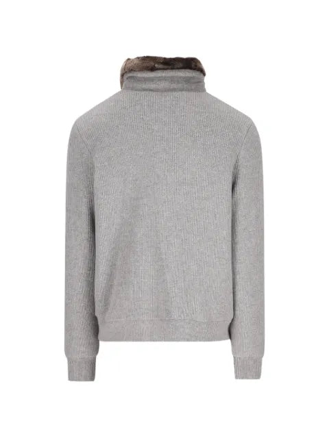 Moorer ribbed-knit sleeve fur-collar jacket