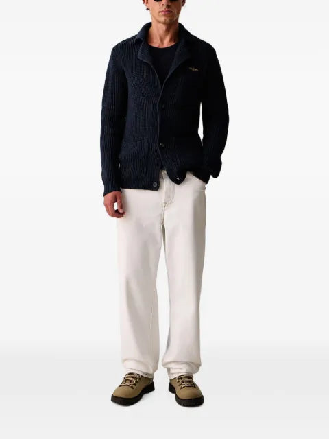Aeronautica Militare ribbed-knit patch-pocket cardigan
