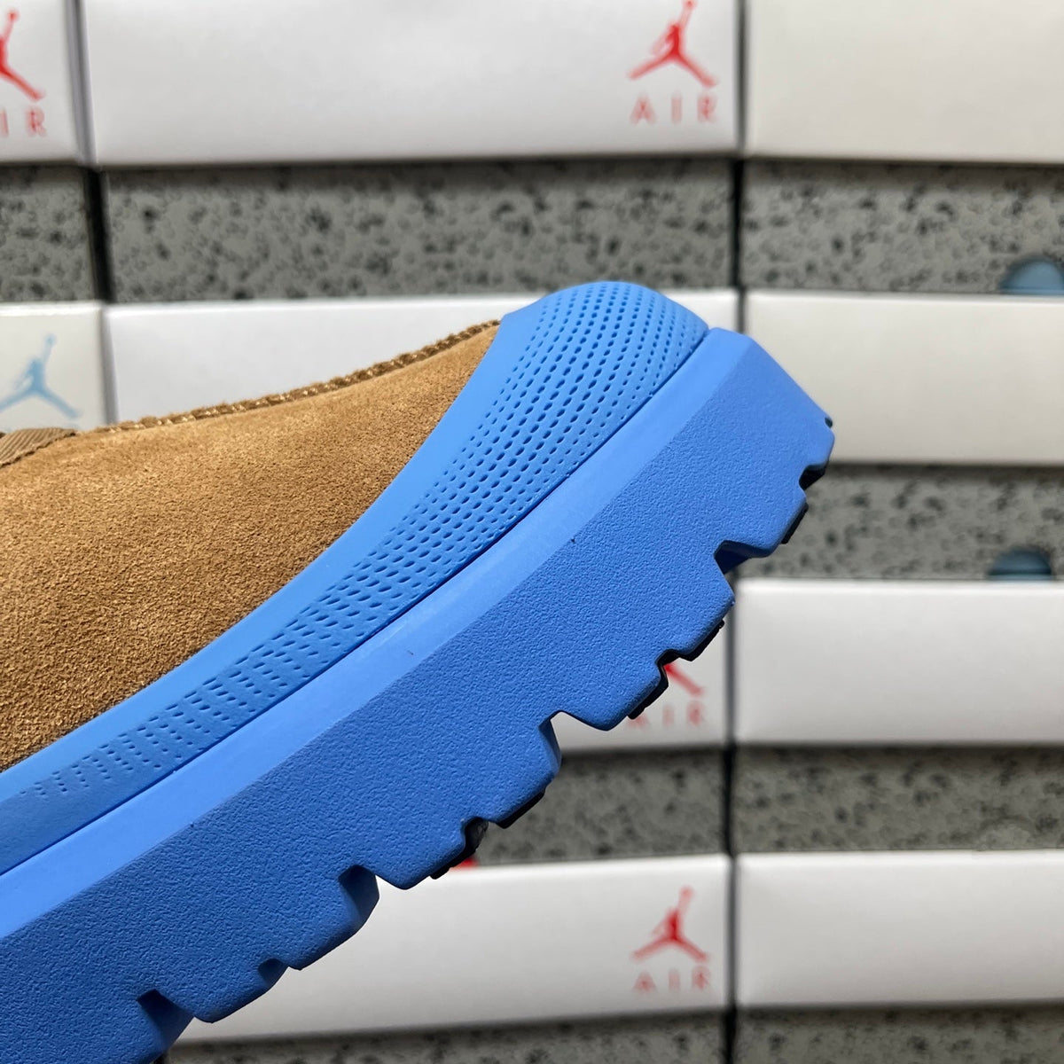 UGG Tasman X Platform Slip-On – Suede Clog with Shearling Lining, Paracord Toggle & Bold Blue Chunky Platform Sole in Chestnut