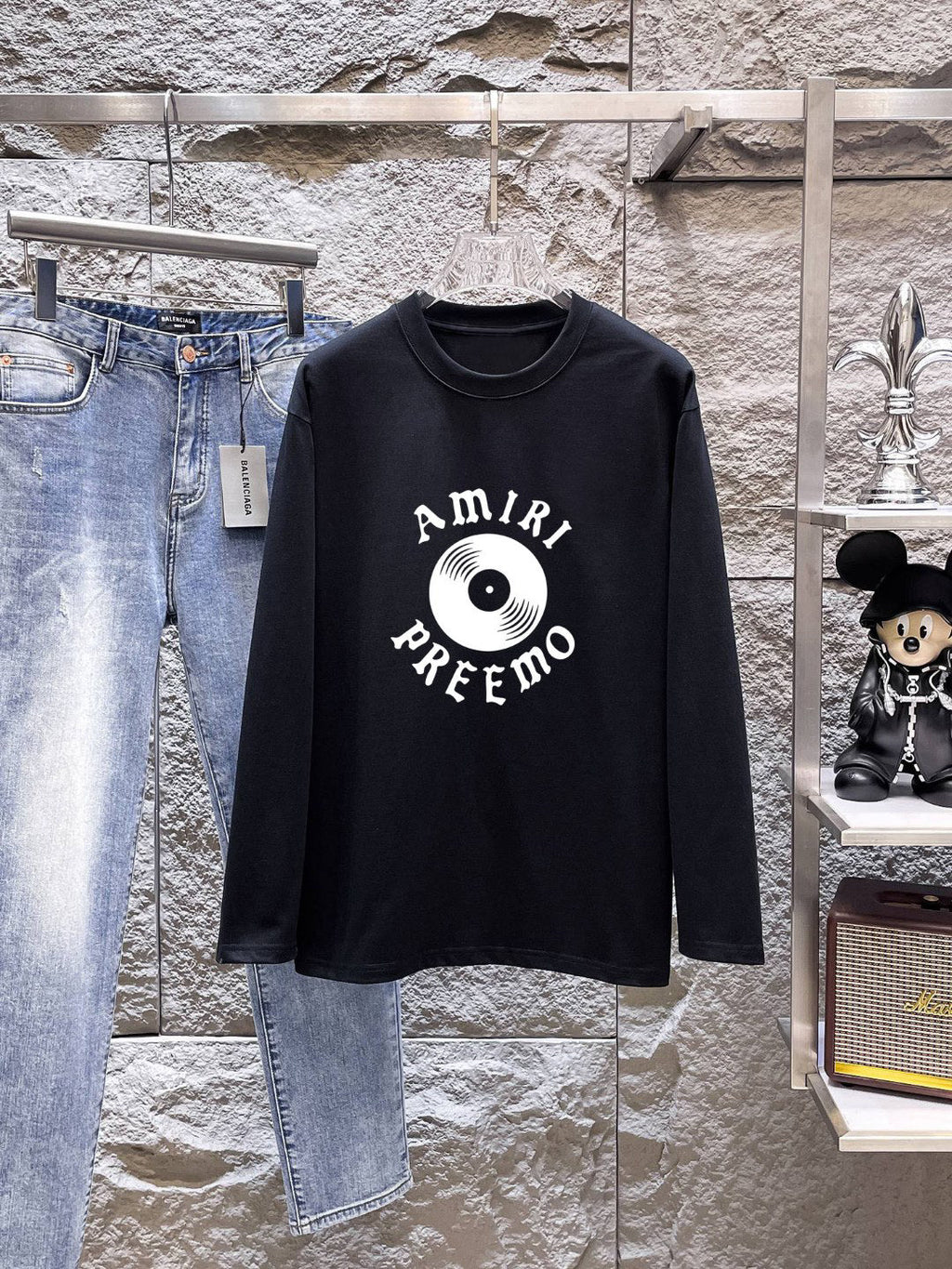 AMIRI Preemo Record Graphic Long‑Sleeve Tee, White