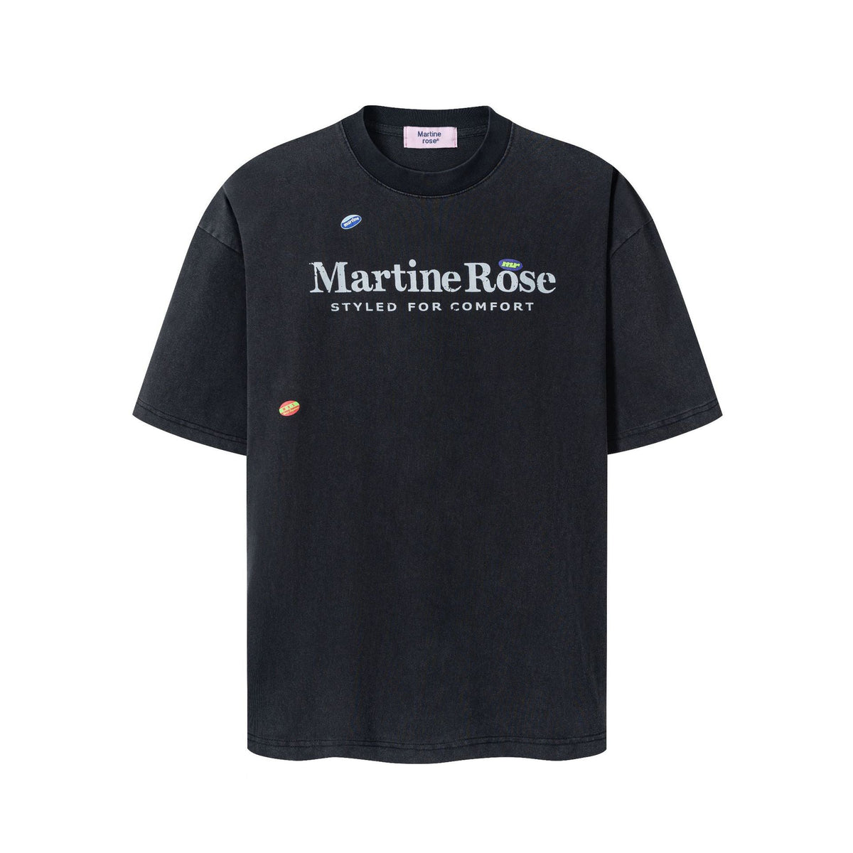 Martine Rose Washed Vintage Letter Print Crew Neck Short Sleeve Tee