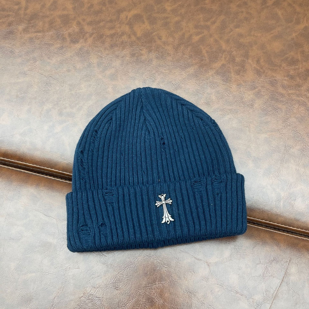 Chrome Heart Beanie Knitted Hat Women's Thick Wool Hat Cross Cold Hat