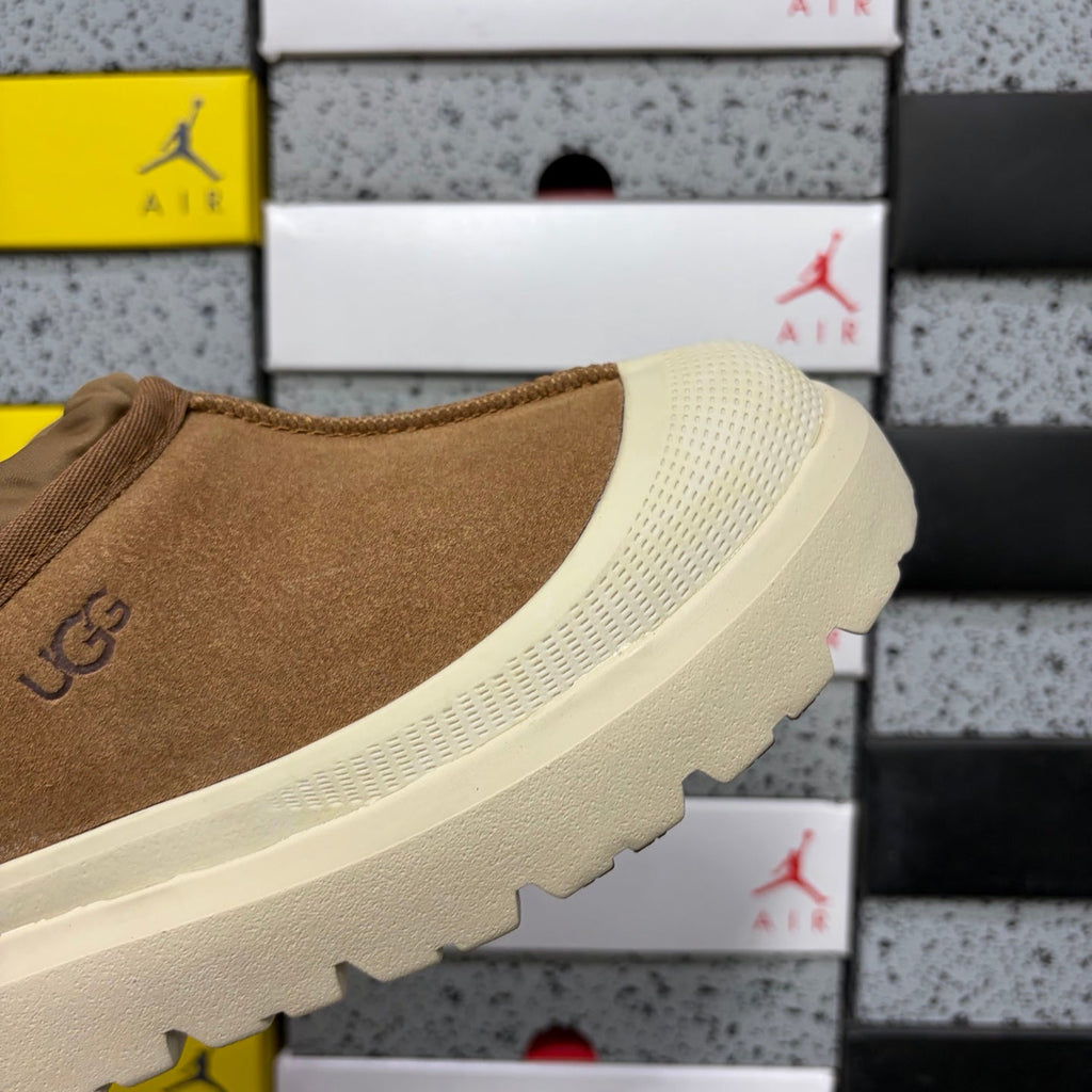 UGG Neumeel Deco Slip-On – Suede Moccasin Sneaker with Cream Lug Sole & Drawstring Collar in Chestnut