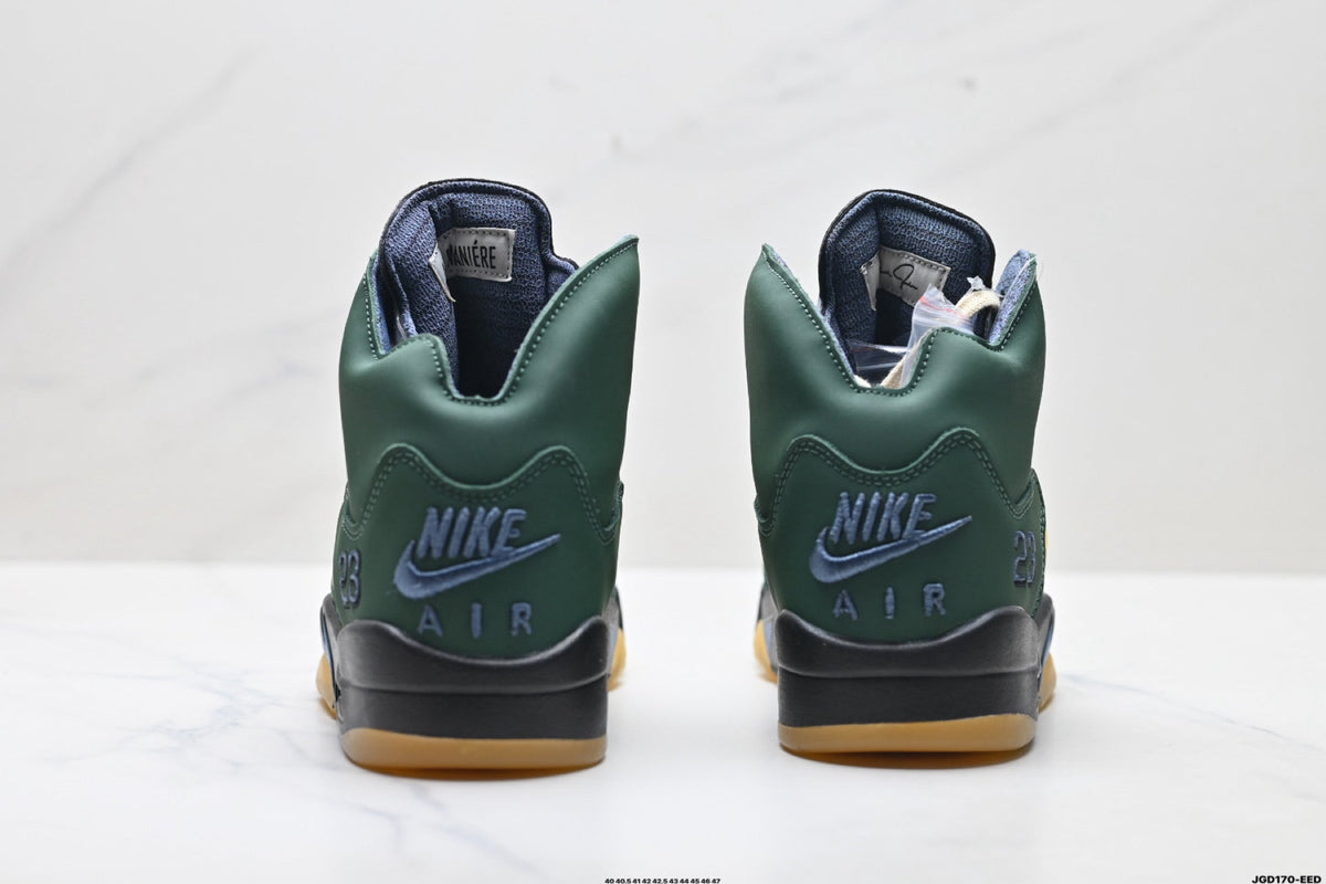 Air Jordan 5 Retro Green Gold Navy Sneakers