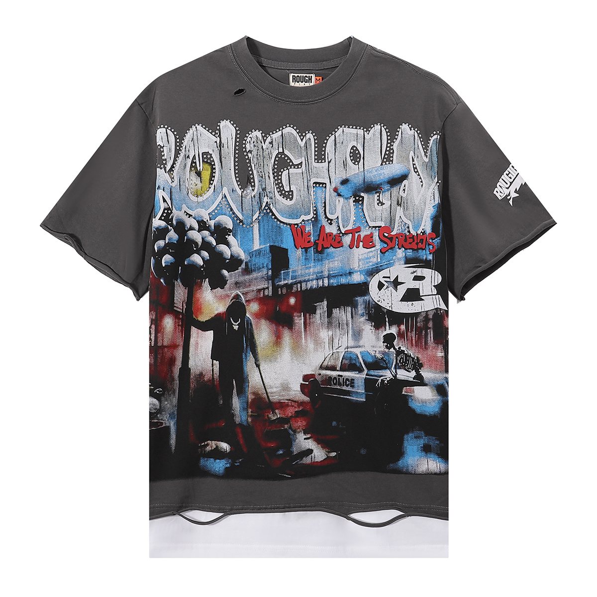 Rough Play Dark Gray Skull City Graphic T-Shirt