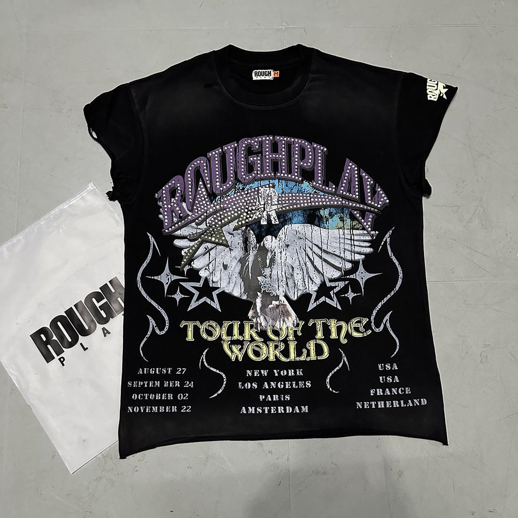 Rough Play World Tour Rhinestone Washed Sleeveless T-Shirt