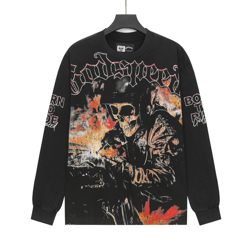 Godspeed Skull Flame Car Graphic Long-Sleeve T-Shirt