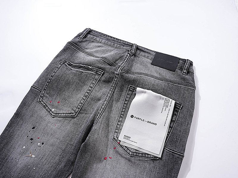 Purple Brand Gray Paint-Splatter Distressed Jeans
