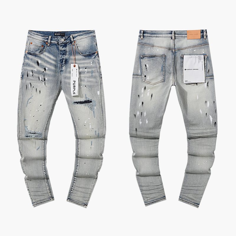 Purple Brand Light Blue Distressed Ribbed Knee Jeans