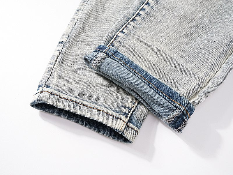 Purple Brand Light Blue Distressed Ribbed Knee Jeans