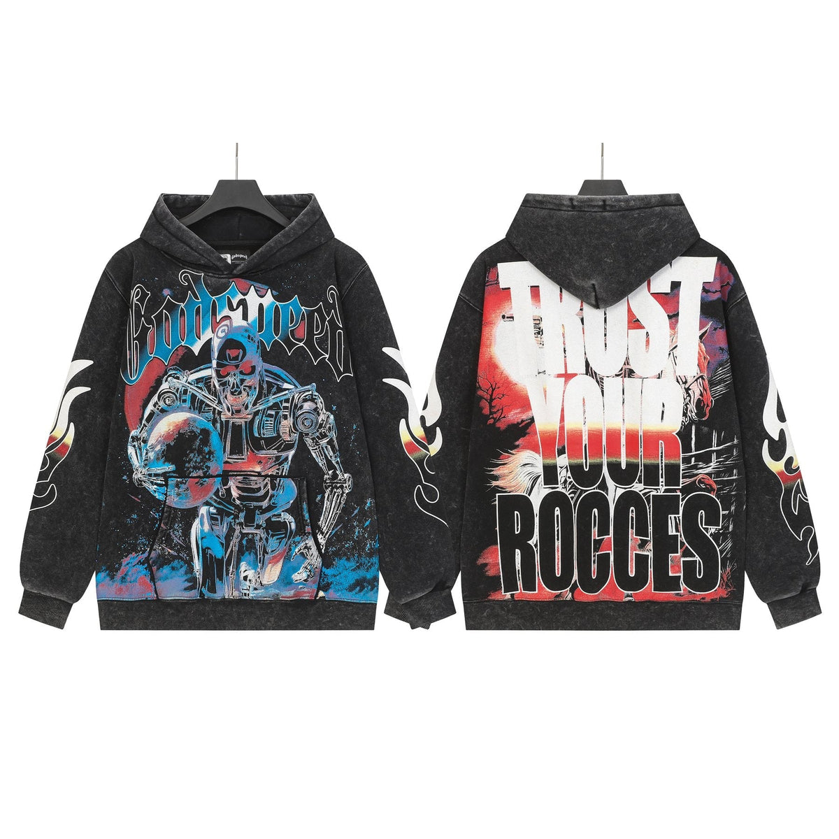 Godspeed Acid-Wash Graphic Pullover Hoodie