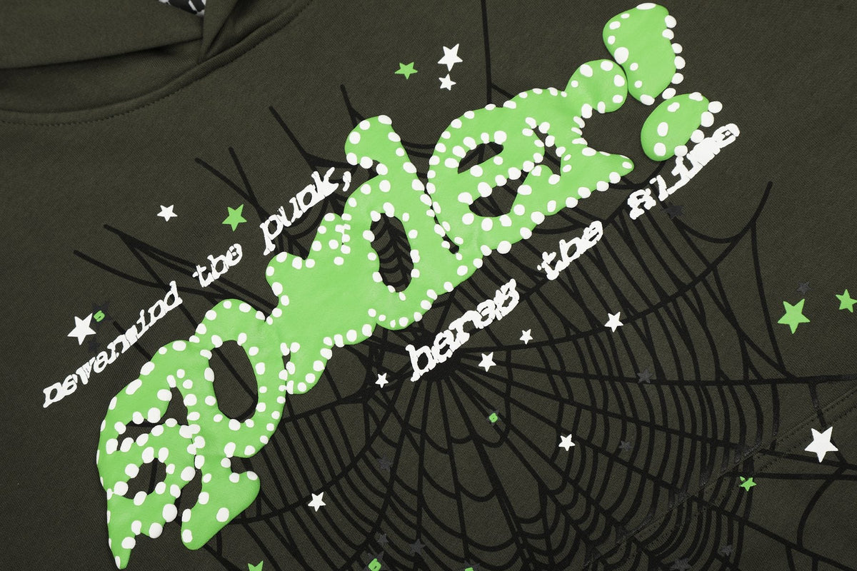 Sp5der Olive Green Spiderweb Graphic Matching Set