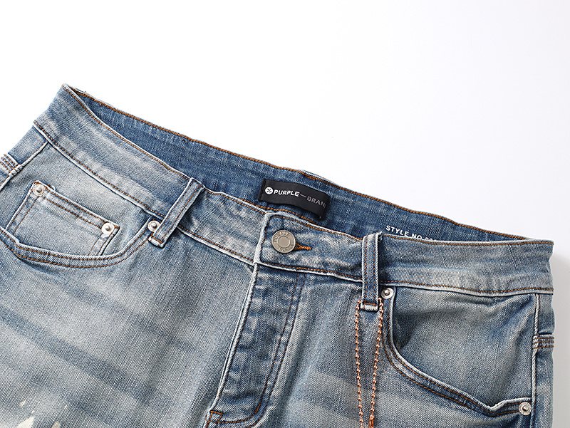Purple Brand Light Blue Paint-Splatter Denim Shorts
