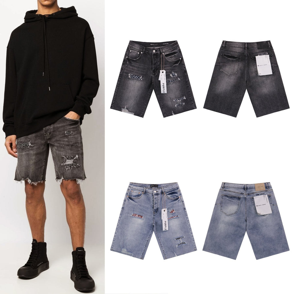 Purple Brand Distressed Patch Denim Shorts