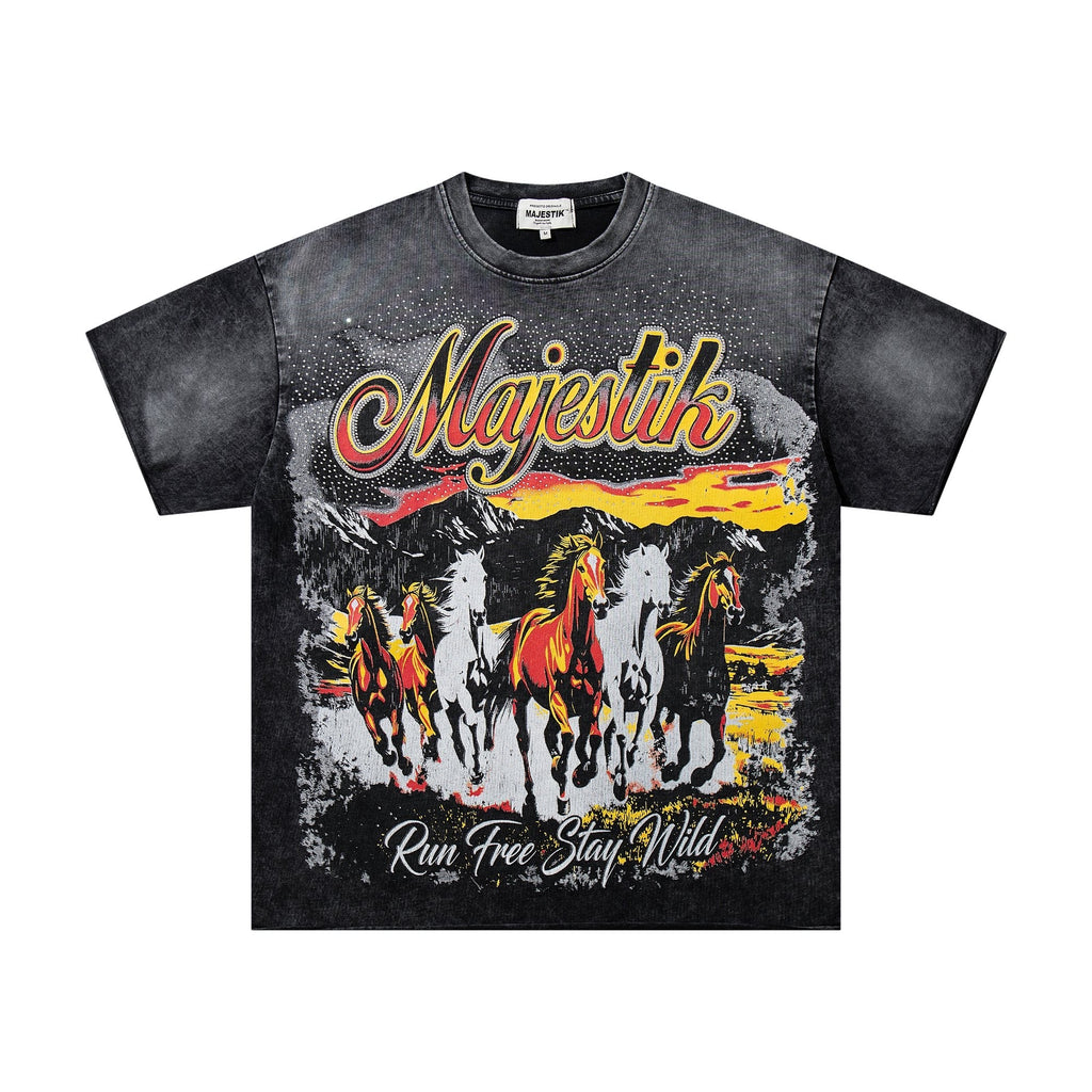 MAJESTIK Rhinestone Distressed Graphic T-Shirt