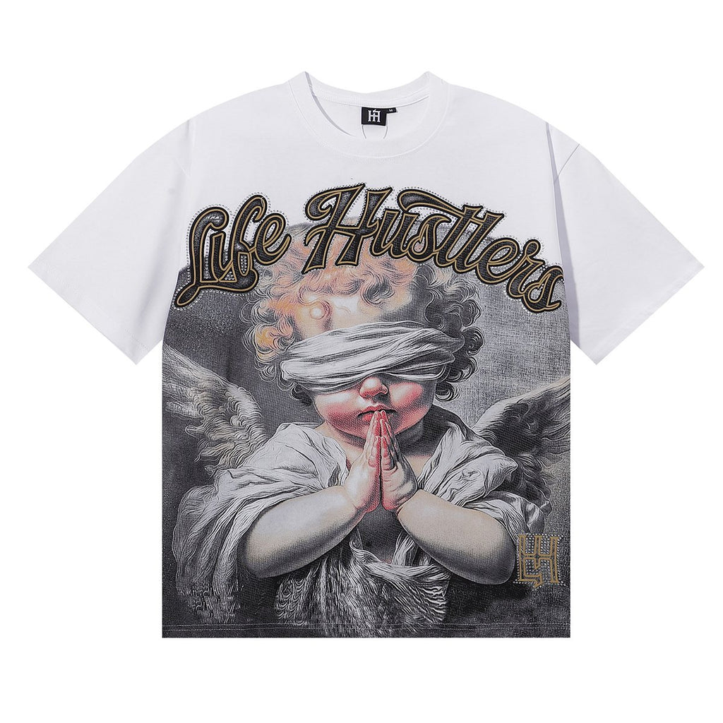 Life Hustlere Praying Angel Rhinestone Graphic T-Shirt