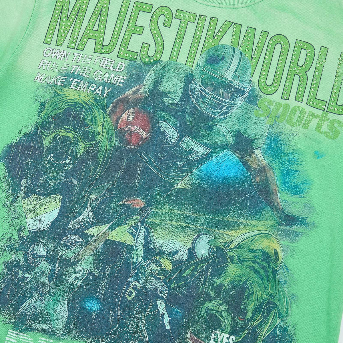 MAJESTIK Green Football Graphic T-Shirt