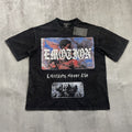MIXED EMOTION Rhinestone Graphic Acid-Wash T-Shirt