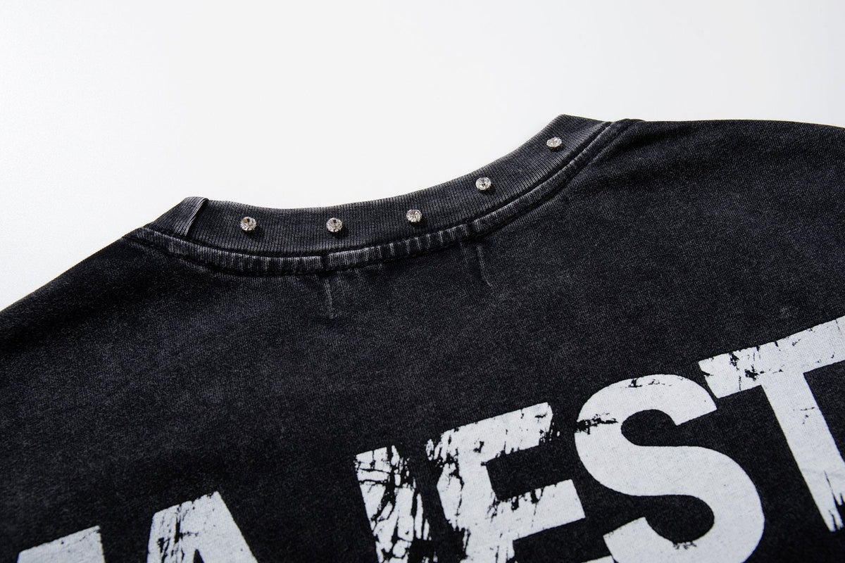 MAJESTIK Washed Black Studded Sleeveless T-Shirt