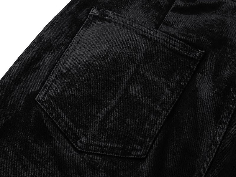 Purple Brand Black Coated Crinkle Flared Jeans