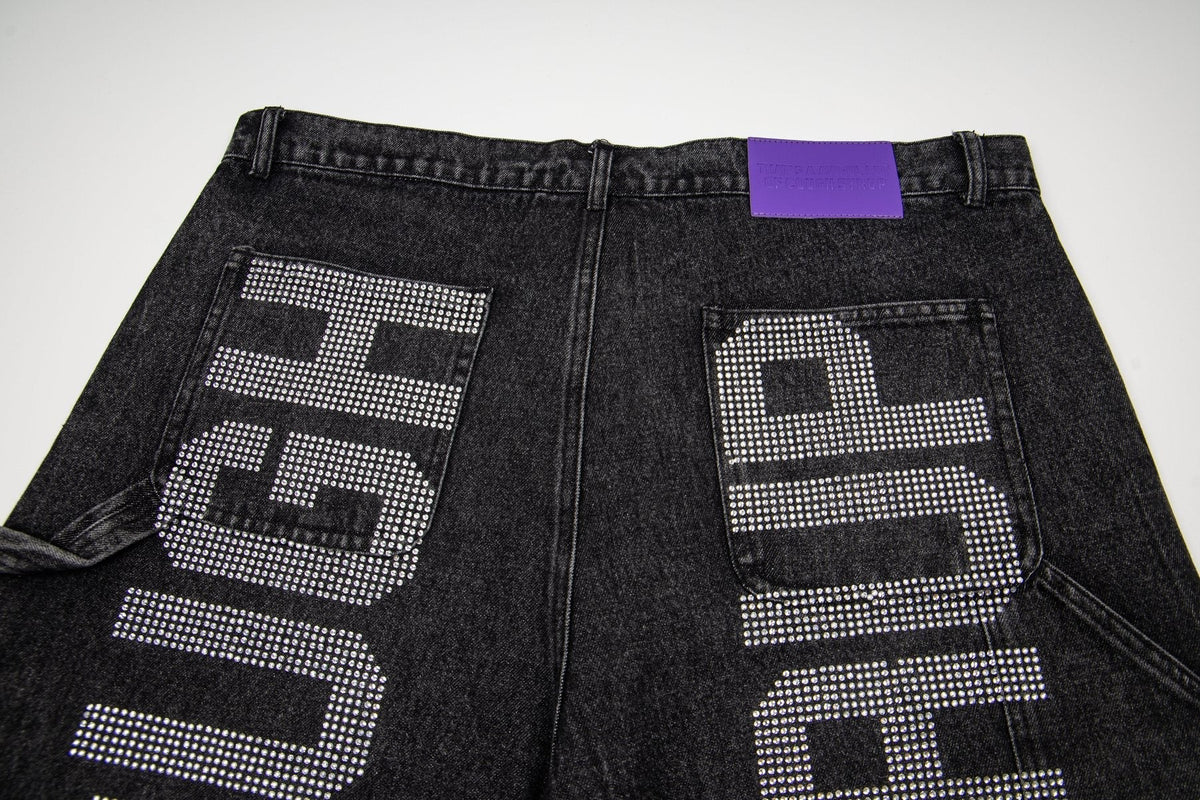 THAT'S A AWFUL LOT OF COUGH SYRUP Rhinestone Washed Denim Shorts