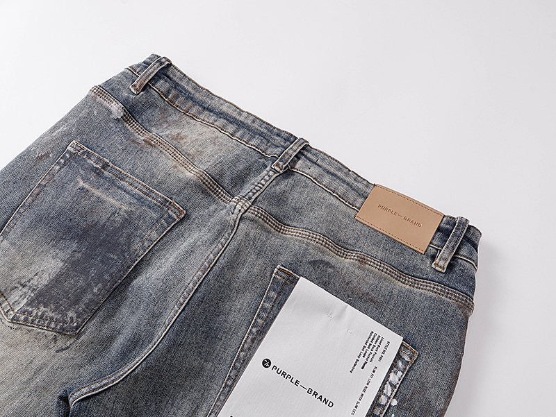 Purple Brand Gray Distressed Paint-Splatter Jeans