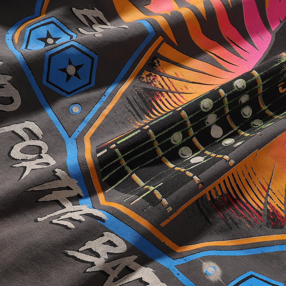 Rough Play Rock Hand Guitar Rhinestone Graphic T-Shirt