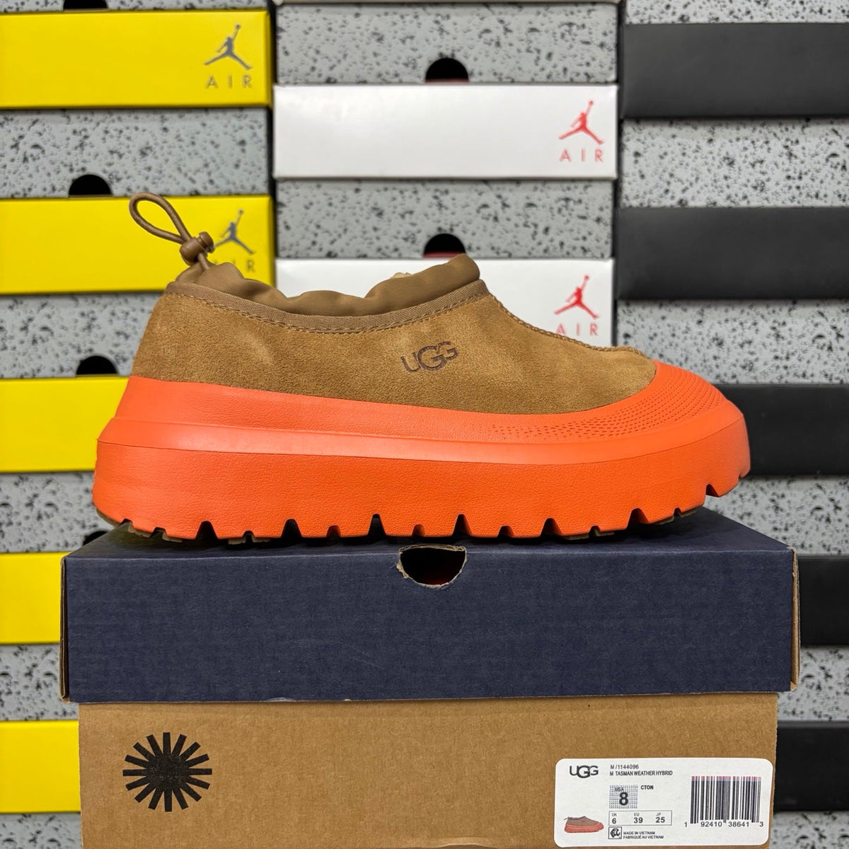 UGG Tasman X Platform Slip-On – Suede Clog with Shearling Lining, Paracord Toggle & Bold Orange Chunky Platform Sole in Chestnut