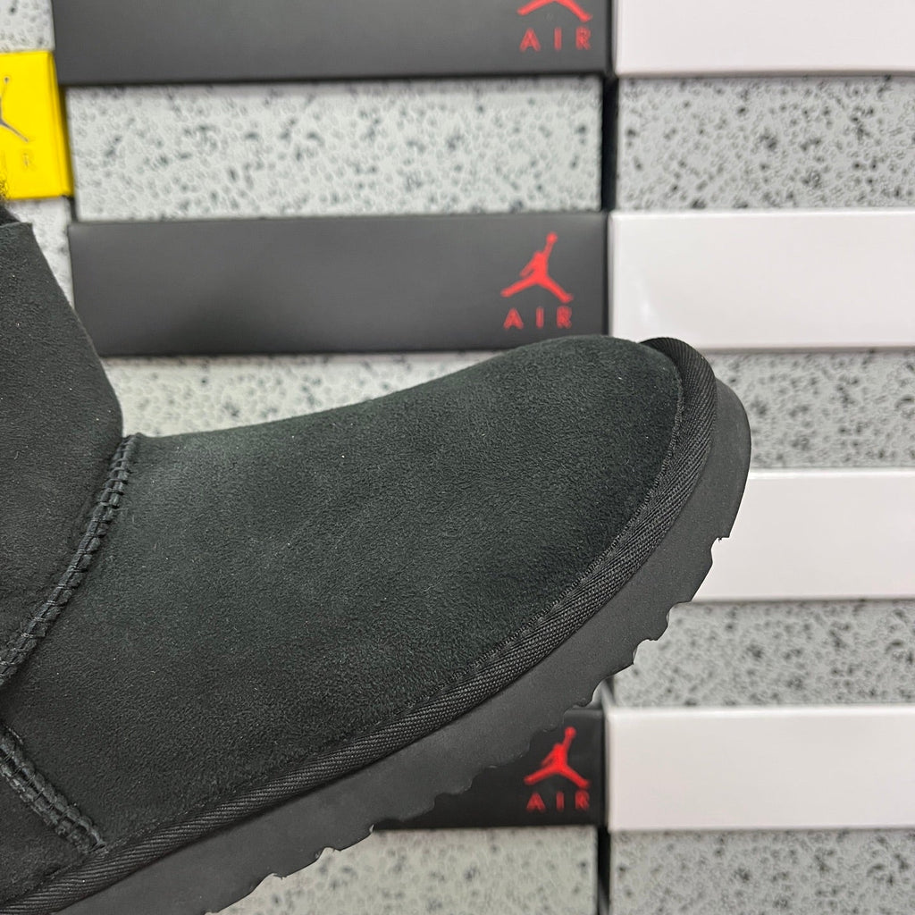 UGG Kallen Lace Mini Boot – Suede Ankle Boot with Tonal Shearling Cuff & Button Closure in Black