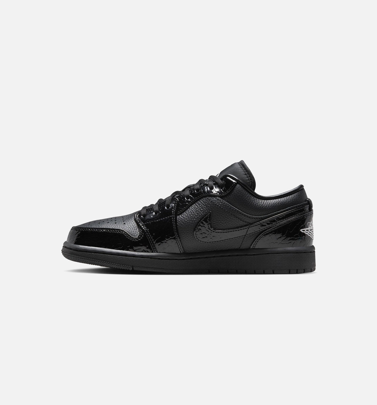 Air Jordan 1 Low Patent Elephant Women's Sneakers - Black/Black/White/Metallic Silver