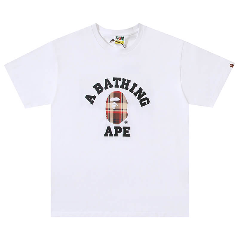 BAPE Plaid Small Ape Head Men's T-Shirt - Black