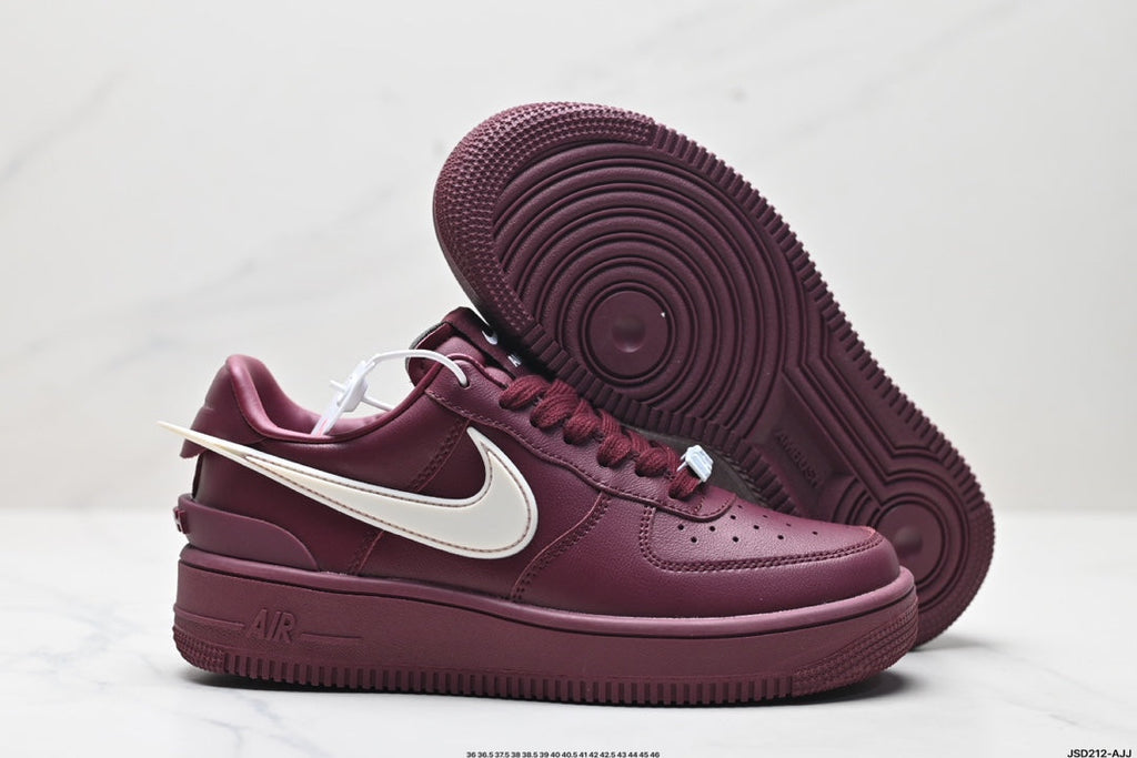 Nike Air Force 1 Low Burgundy White Unisex Sneakers Style 11
