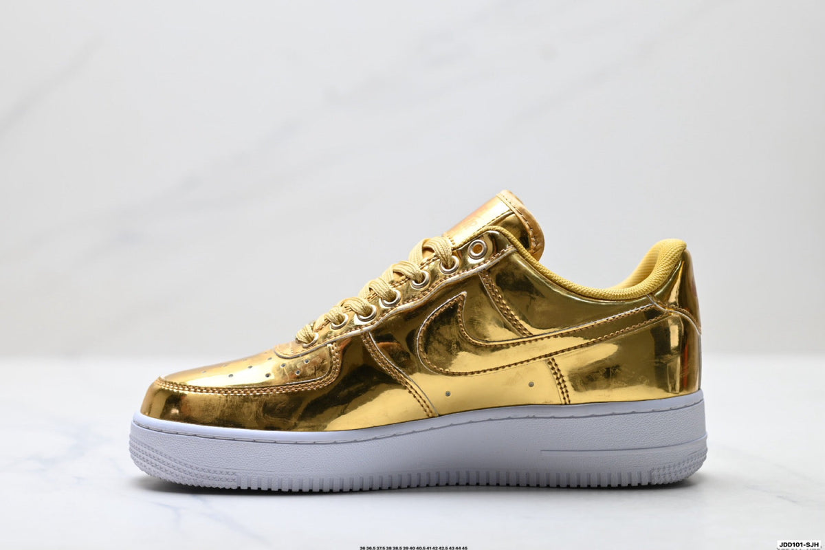Nike Air Force 1 Low Gold Metallic Unisex Sneakers Style 18
