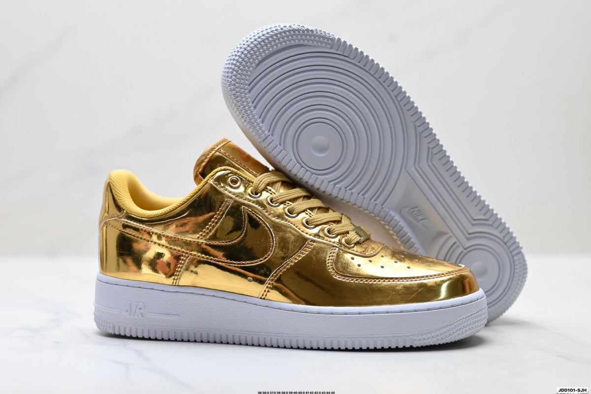 Nike Air Force 1 Low Gold Metallic Unisex Sneakers Style 18