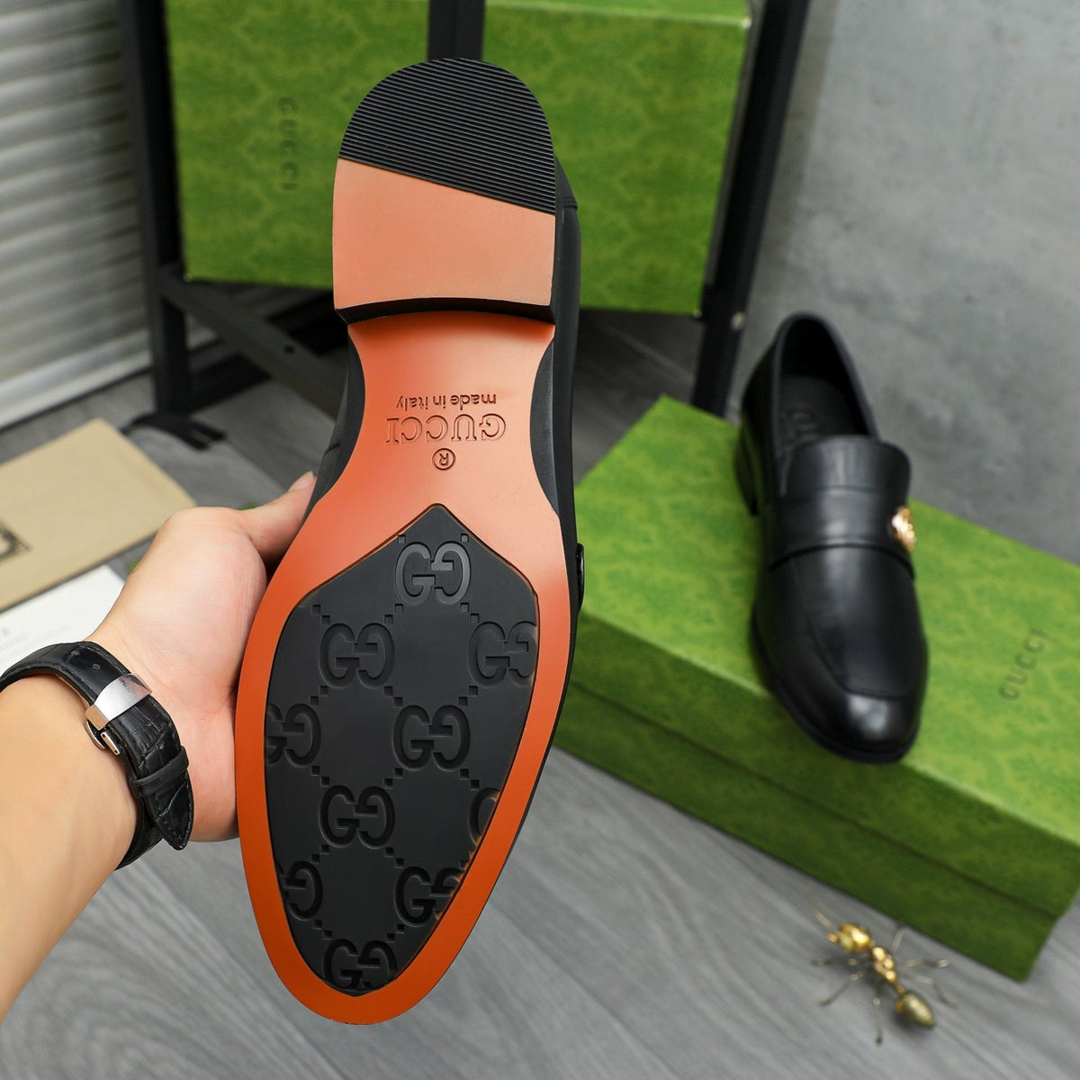 Gucci Black Loafers with Gold-Tone Hardware